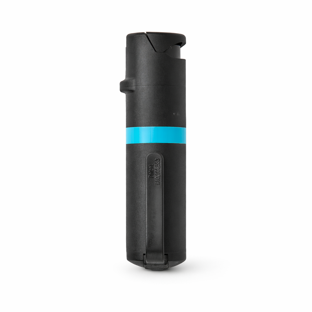 Black pepper spray with a blue stripe on a white background #color_black-x-aqua