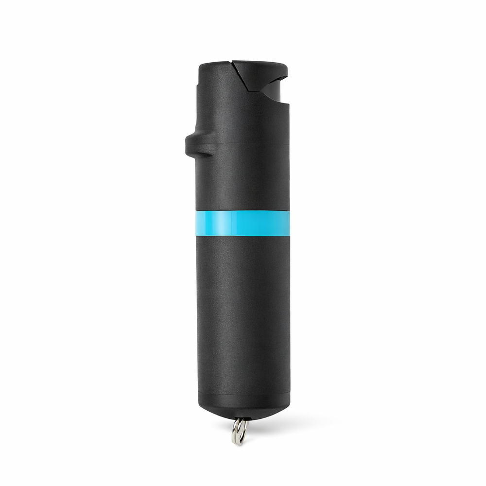 Black pepper spray with a blue stripe on a white background #color_black-x-aqua