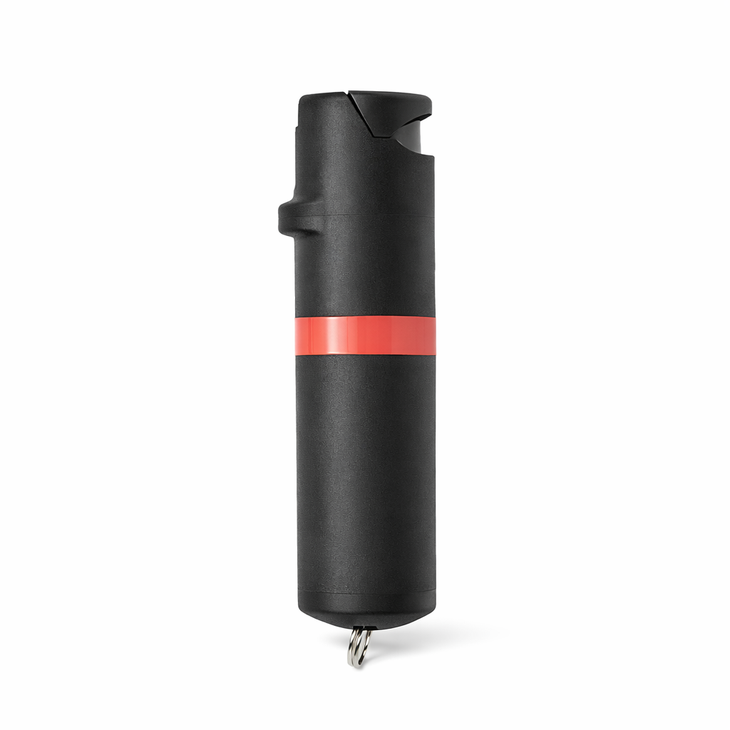Black pepper spray with a red stripe on a white background #color_black-x-coral