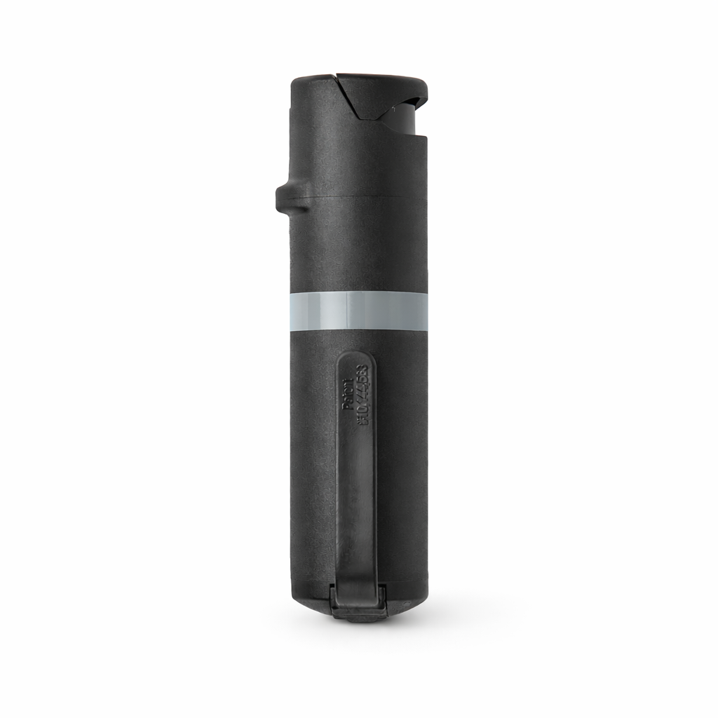 Black pepper spray canister with a visible brand logo on a white background #color_black-x-grey