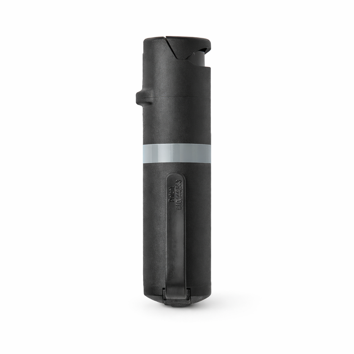 Black pepper spray canister with a visible brand logo on a white background #color_black-x-grey
