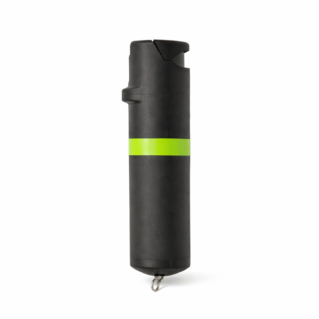Black pepper spray with a green stripe on a white background #color_black-x-lime