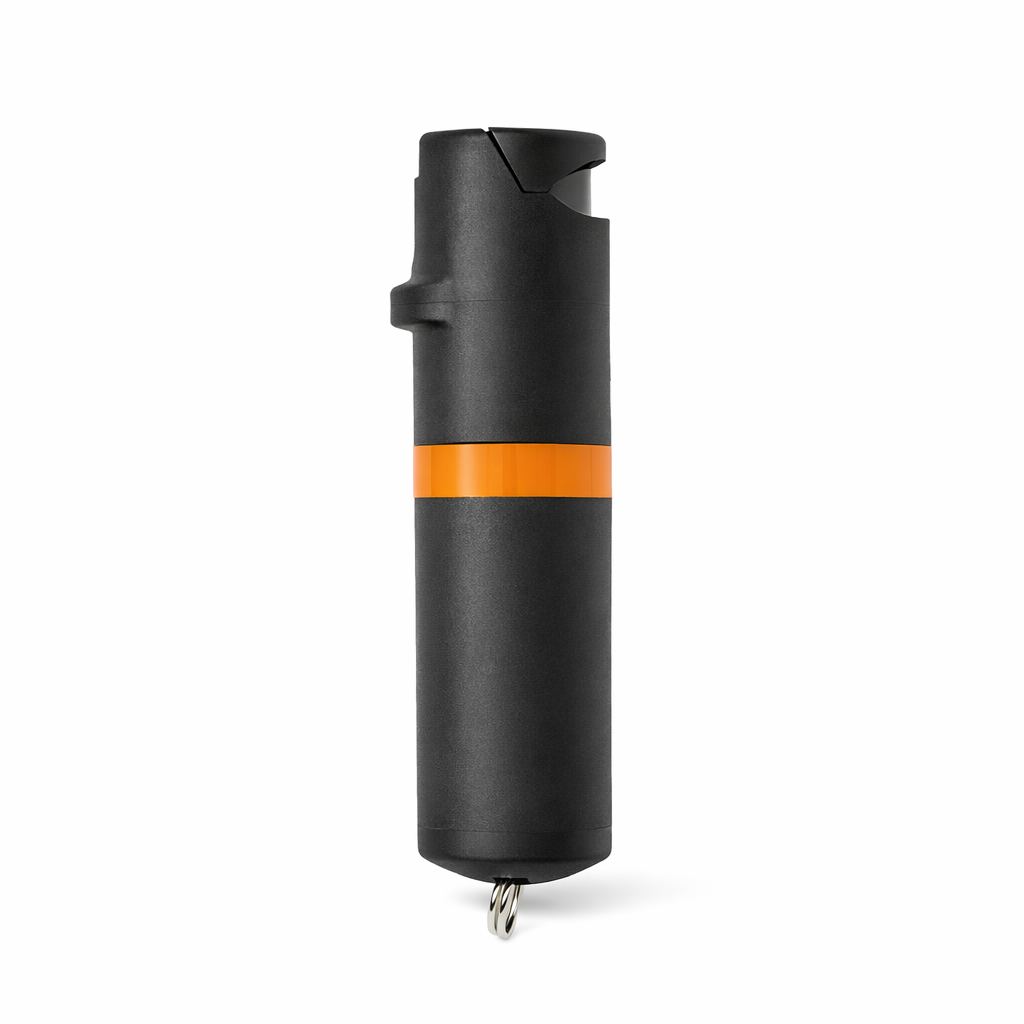Black pepper spray with orange stripe on a white background #color_black-x-orange