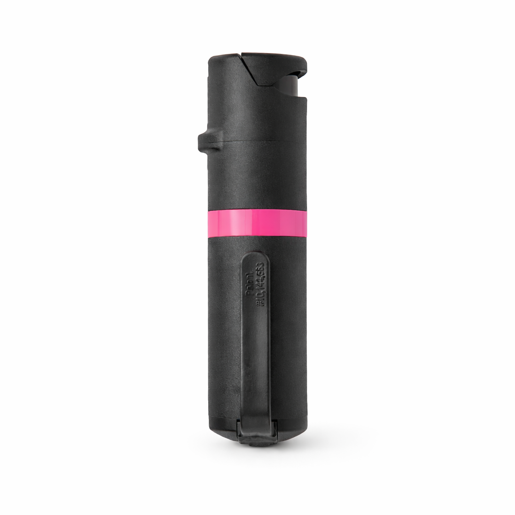 Black pepper spray with pink stripe on a white background #color_black-x-pink