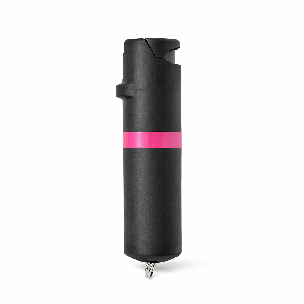 Black pepper spray with pink stripe on a white background #color_black-x-pink
