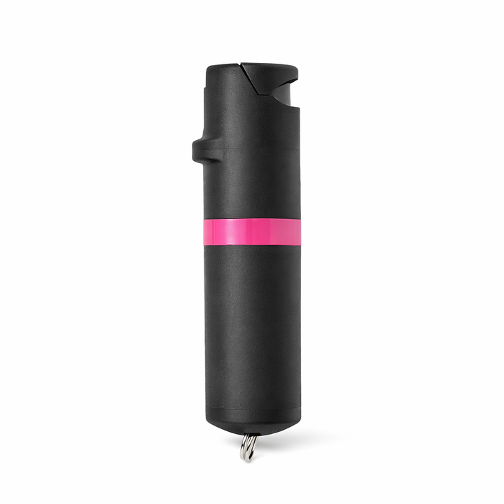 Black pepper spray with pink stripe on a white background #color_black-x-pink