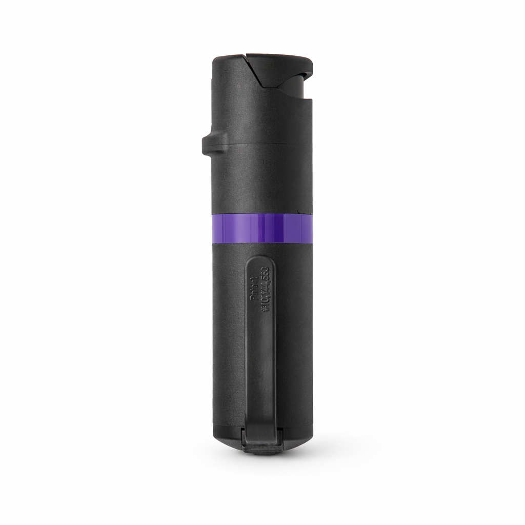 Black pepper spray with a purple stripe on a white background #color_black-x-purple