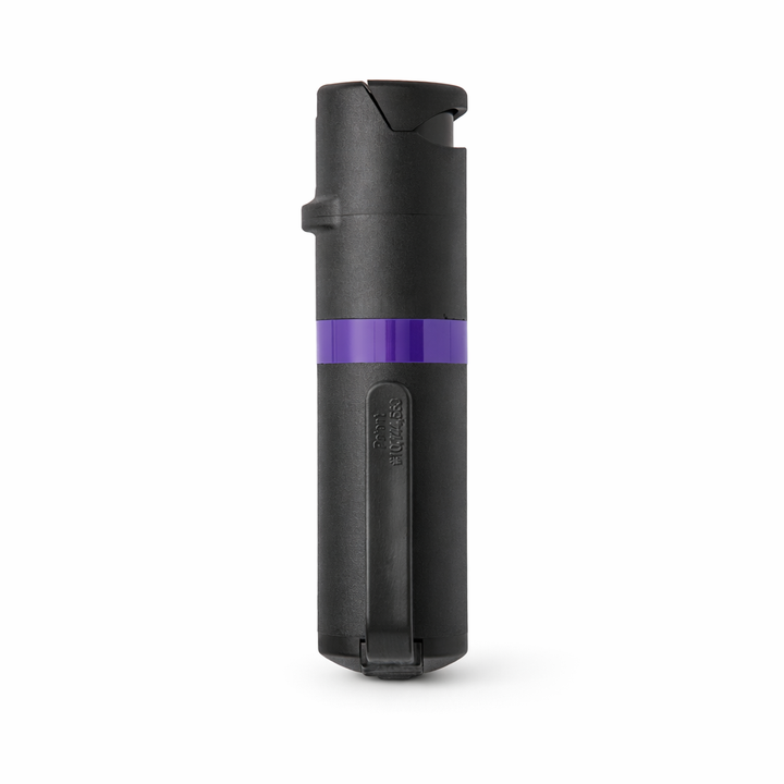 Black pepper spray with a purple stripe on a white background #color_black-x-purple