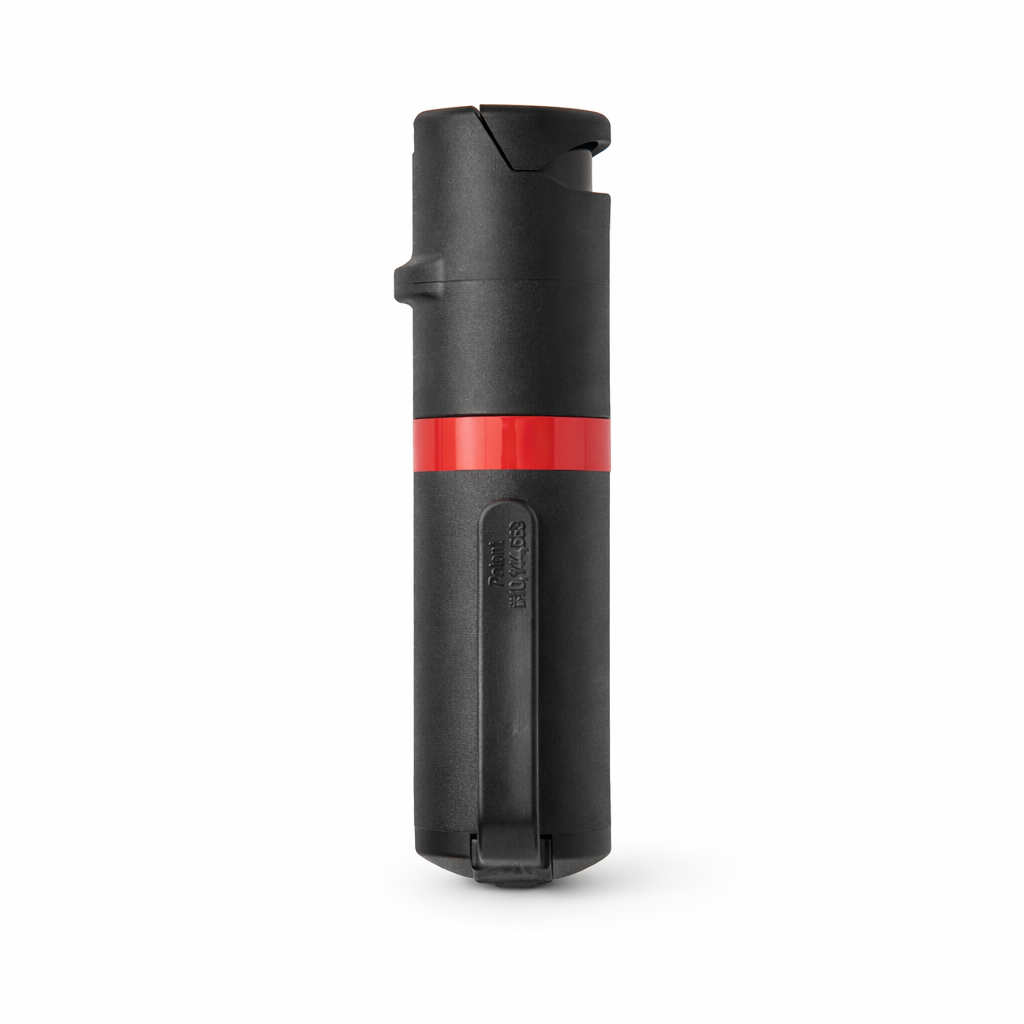 Black pepper spray with red stripe on a white background #color_black-x-red
