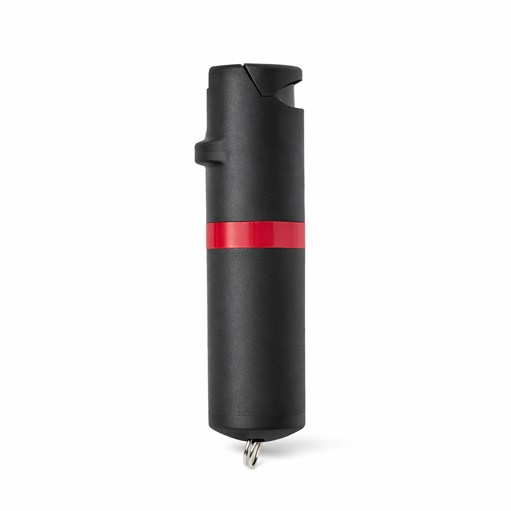 Black pepper spray with red stripe on a white background #color_black-x-red
