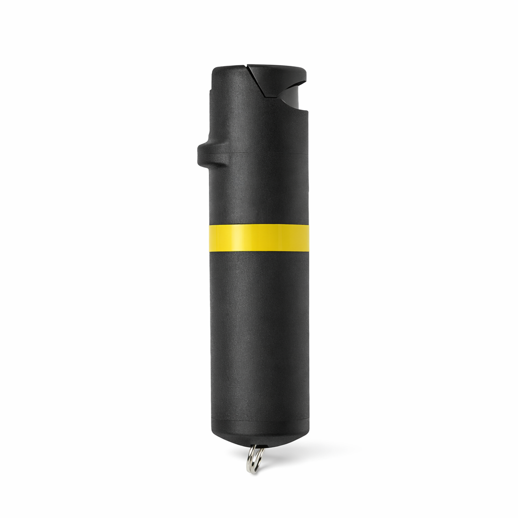 Black pepper spray with yellow stripe on a white background #color_black-x-yellow