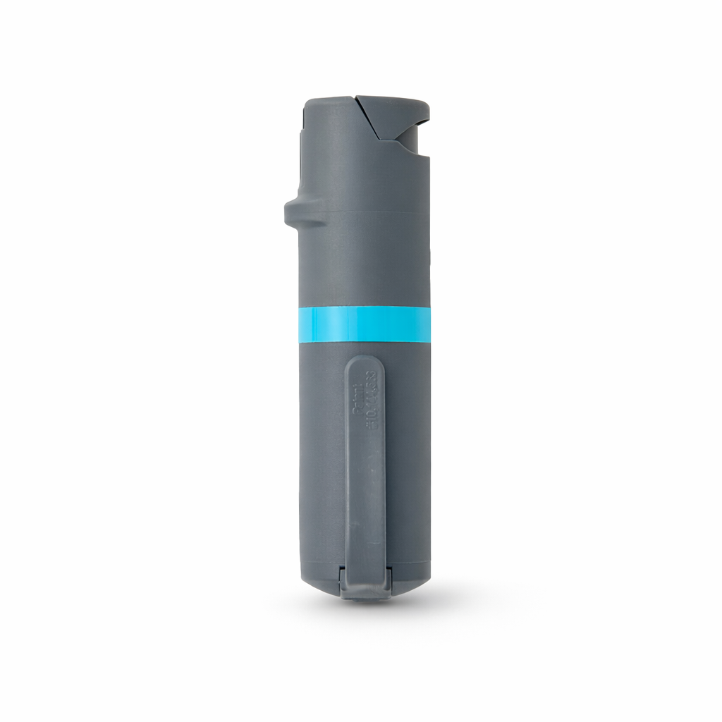 Gray and blue pepper spray on a white background #color_grey-x-aqua