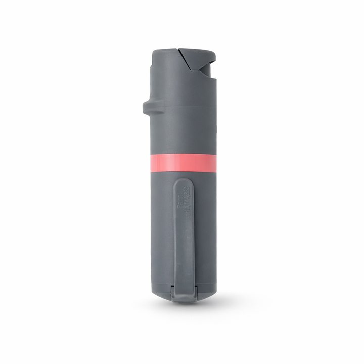 Gray pepper spray canister with a red stripe on a white background #color_grey-x-coral