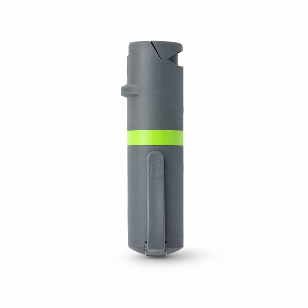 Gray and green  pepper spray bottle on a white background #color_grey-x-lime