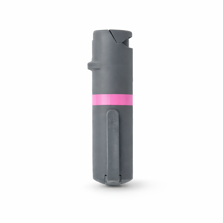 Gray pepper spray with pink stripe on a white background #color_grey-x-pink