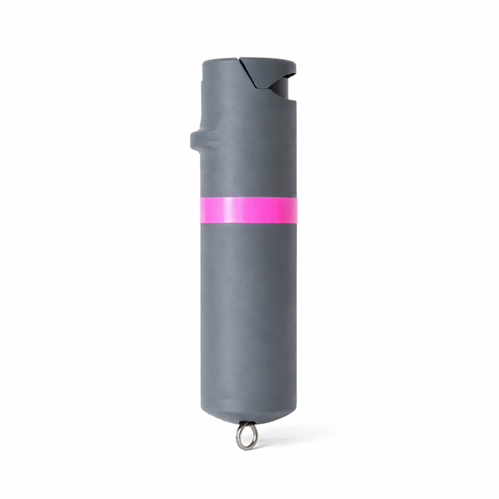 Gray pepper spray canister with a pink stripe on a white background #color_grey-x-pink
