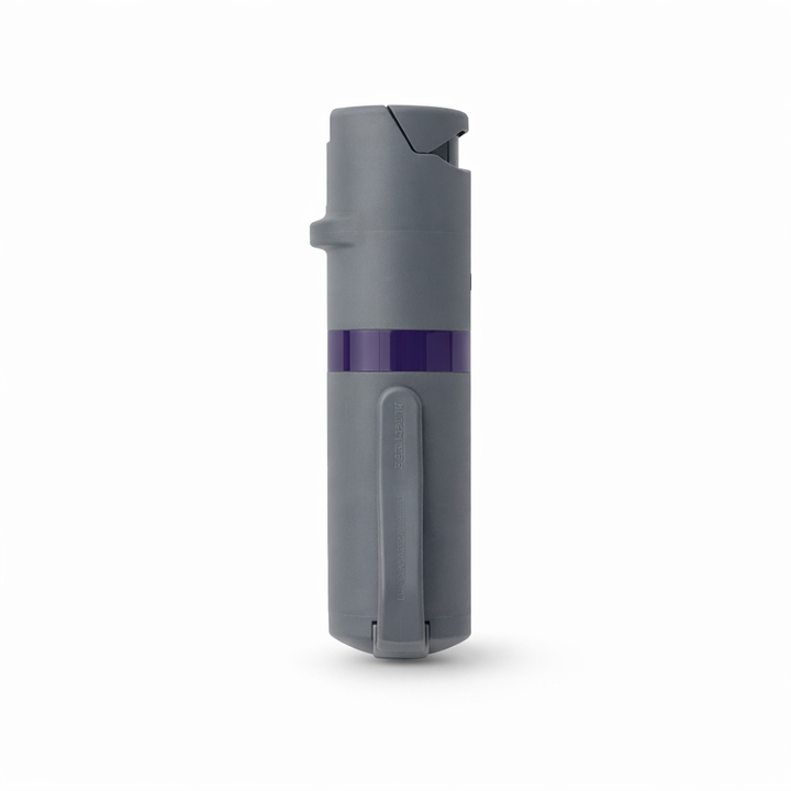 Gray and purple pepper spray bottle on a white background #color_grey-x-purple