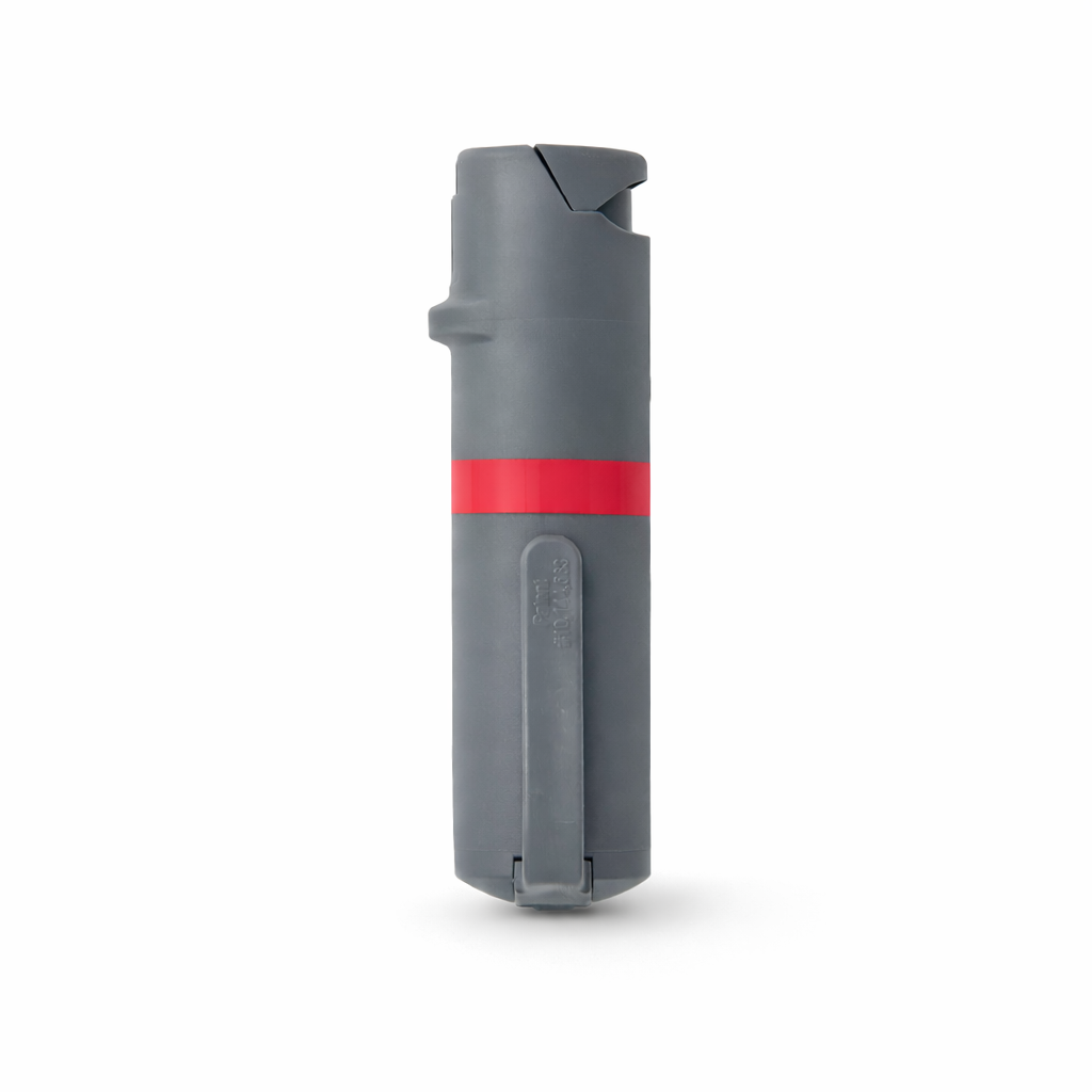 Gray pepper spray canister with a red stripe on a white background #color_grey-x-red