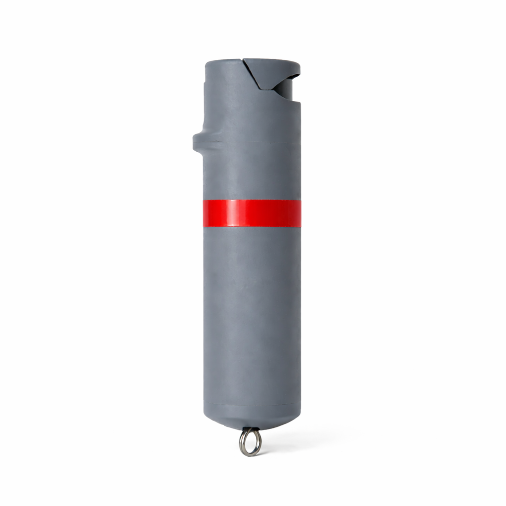 Gray pepper spray canister with a red stripe on a white background #color_grey-x-red