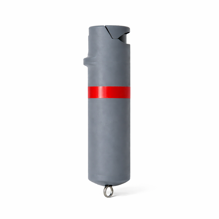 Gray pepper spray canister with a red stripe on a white background #color_grey-x-red