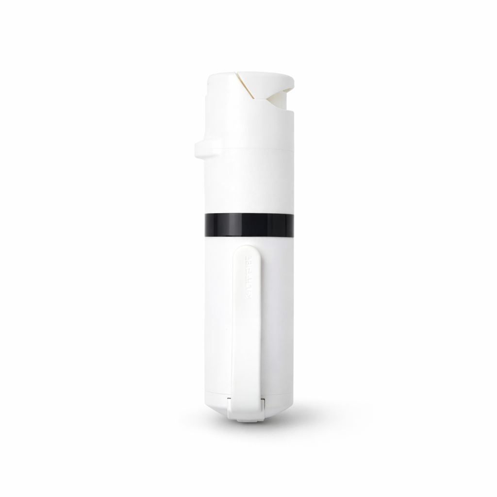 White and black pepper spray product on a white background #color_white-x-black
