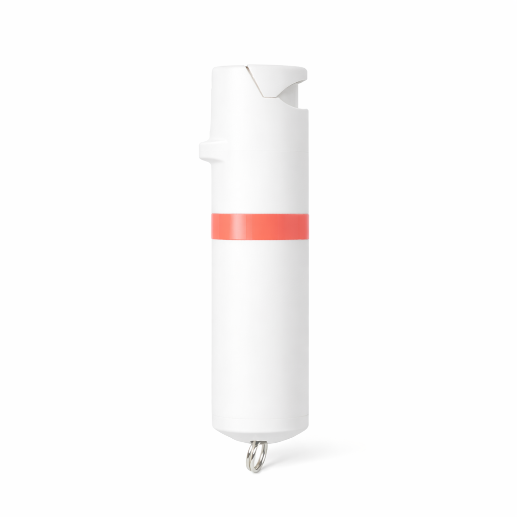 White cylindrical product with a coral stripe on a white background #color_white-x-coral